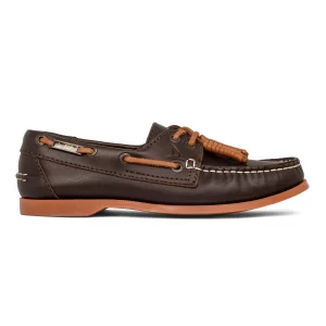 Zapato de Piel Top Sailer Original Estilo Marinero Color Café Suela Ámbar