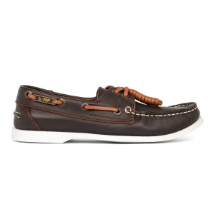Zapato de Piel Top Sailer Original Estilo Marinero Color Café Suela Blanca