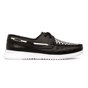 Zapato de Piel Top Sport Negro-Blanco Tejido Artesanal