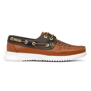 Zapato de Piel Top Sport Miel Azul Marino Tejido Artesanal